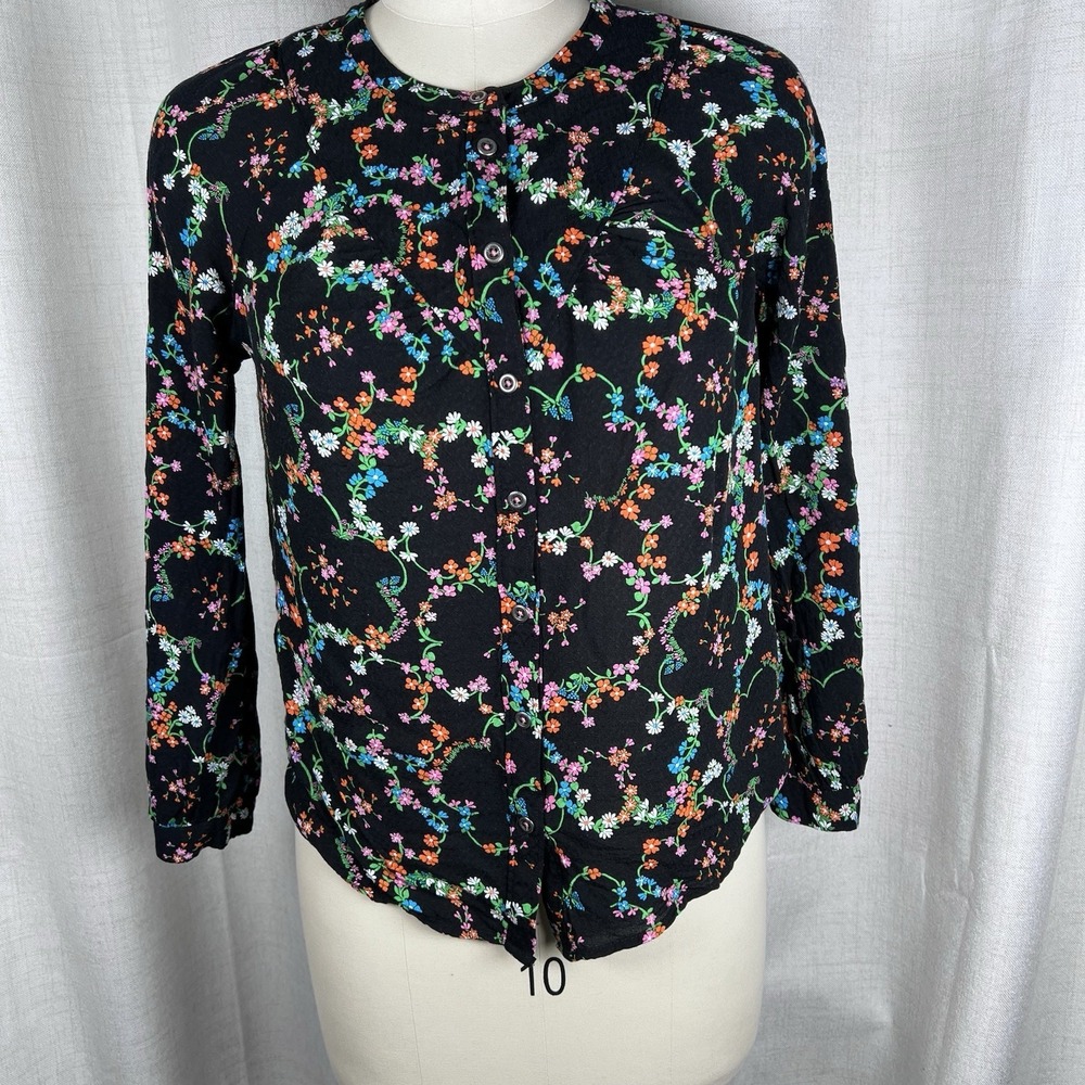 Anthropologie‎ Maeve Avignon Button Down Blouse Blouse Small Black Floral Rayon